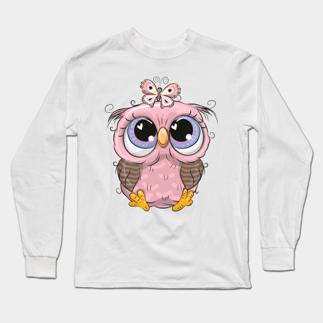 Cute Cartoon pink owl Long Sleeve T-Shirt by Reginast777